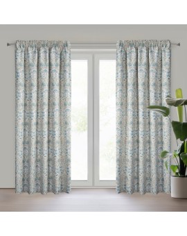 Zasłona biało, niebieska z tkaniny zaciemniającej zdobiona nadrukiem roślinnym 135x250 cm przelotki - ASHLEY