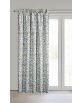 Zasłona biało, niebieska z tkaniny zaciemniającej zdobiona nadrukiem roślinnym 135x250 cm przelotki - ASHLEY Eurofirany | Time- 