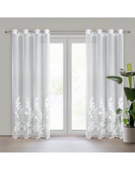 Firana kremowo z siateczki zdobiona haftem z dodatkiem szampańskiej nici 140x250 cm przelotka - ALIRA