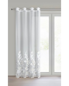 Firana kremowo z siateczki zdobiona haftem z dodatkiem szampańskiej nici 140x250 cm przelotka - ALIRA Eurofirany | Time- 2