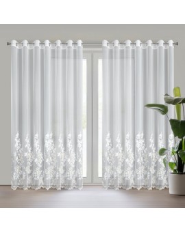 Firana kremowo z siateczki zdobiona haftem z dodatkiem szampańskiej nici 300x250 cm przelotka - ALIRA