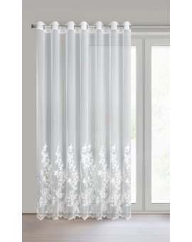 Firana kremowo z siateczki zdobiona haftem z dodatkiem szampańskiej nici 300x250 cm przelotka - ALIRA Eurofirany | Time- 2