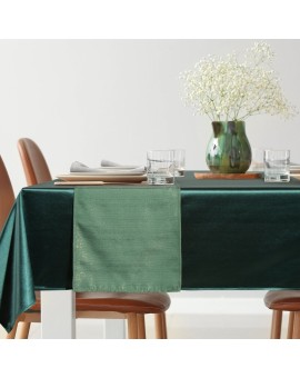 Komplet obrus + bieżnik butelkowozielony, zielony 140x300 cm o satynowym połysku - GLAMO
