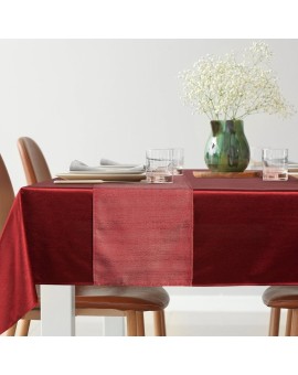 Komplet obrus + bieżnik bordowo, czerwony 140x300 cm o satynowym połysku - GLAMO