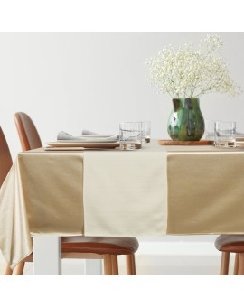 Komplet obrus + bieżnik beżowo, kremowy 140x300 cm o satynowym połysku - GLAMO