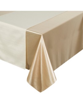 Komplet obrus + bieżnik beżowo, kremowy 140x300 cm o satynowym połysku - GLAMO Eurofirany | Time- 2
