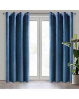 Komplet 2 szt. zasłon granatowych z welwetowej tkaniny 140x250 cm przelotki - DARLA