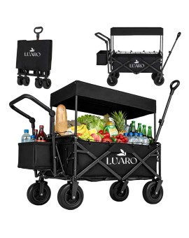 Wózek transportowy LUARO plażowy składany z daszkiem i siatką czarny 120L