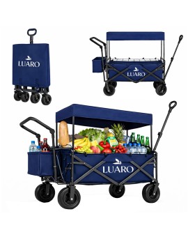Wózek transportowy LUARO plażowy składany z daszkiem i siatką granatowy