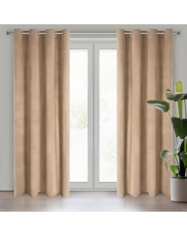 Komplet 2 szt. zasłon ciemnobeżowych z welwetowej tkaniny 140x250 cm przelotki - DARLA