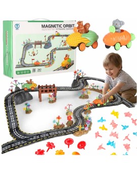 Klocki magnetyczne tor wyścigowy samochodowy 2 pojazdy świecące 310 elementów
