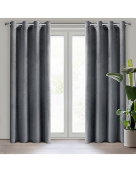Komplet 2 szt. zasłon grafitowych z welwetowej tkaniny 140x250 cm przelotki - DARLA