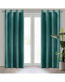Komplet 2 szt. zasłon ciemno turkusowych z welwetowej tkaniny 140x250 cm przelotki - DARLA