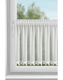 Zazdrostka biała z szyfonu zdobiona haftowaną aplikacją 60x150 cm taśma - LILI