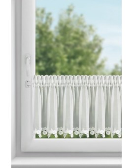 Zazdrostka biała z szyfonu zdobiona haftowaną aplikacją 30x150 cm taśma - LILI