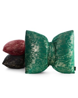 Poduszka 45x55 cm welwetowa kolor ciemnozielony w kształcie kokardy z przecieranym lśniącym wzorem KODARDA 1 Eurofirany | Time- 