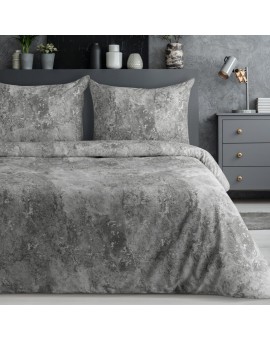 Pościel 220x200 cm satyna bawełniana kolor srebrny, stalowy z eleganckim wzorem roślinnym SPRING 71