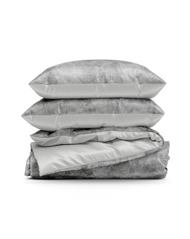 Pościel 220x200 cm satyna bawełniana kolor srebrny, stalowy z eleganckim wzorem roślinnym SPRING 71 Eurofirany | Time- 2