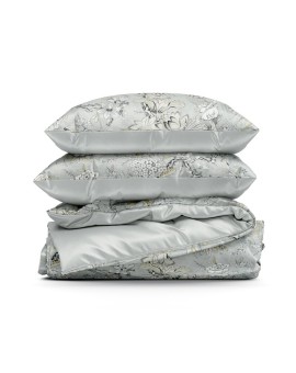 Pościel 140x200 cm satyna bawełniana kolor jasnostalowy, beżowy z eleganckim wzorem roślinnym SPRING 64 Eurofirany | Time- 2