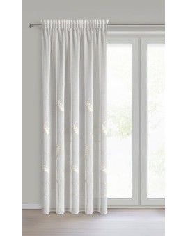 Firana kremowa z matowej etaminy zdobiona haftem z dodatkiem złotej nici  140x270 cm taśma  - AURELIA Eurofirany | Time- 2