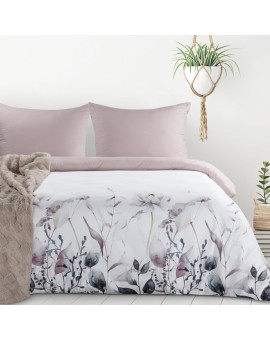 Pościel 160x200 cm kolor biało, wrzosowy z motywem kwiatów VERONO9 design 91
