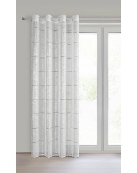 Firana biało, srebrna zdobiona ażurowymi paskami i roślinnym nadrukiem 140x250 cm przelotka - KATY Eurofirany | Time- 2