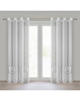 Firana biała z etaminy zdobiona haftem roślinnym 140x250 cm przelotka - TONYA