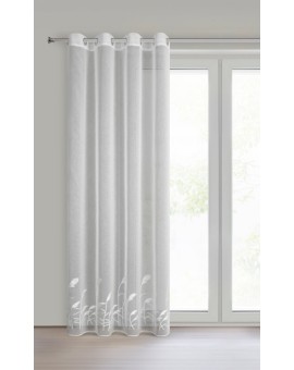 Firana biała z etaminy zdobiona haftem w źdźbła ozdobnej trawy 140x250 cm przelotka - TASHA Eurofirany | Time- 2