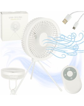 Wentylator biurkowy wiatrak stojący bezprzewodowy USB na pilot z lampką 4 poziomy mocy 18cm biały