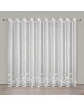 Firana biała z etaminy zdobiona haftem w źdźbła ozdobnej trawy 400x250 cm przelotka - TASHA