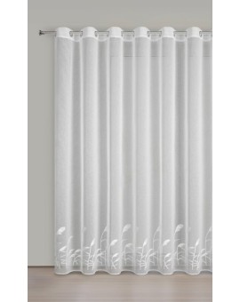 Firana biała z etaminy zdobiona haftem w źdźbła ozdobnej trawy 400x250 cm przelotka - TASHA Eurofirany | Time- 2