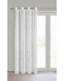 Firana biała z etaminy zdobiona ażurowymi paseczkami i haftem 140x250 cm przelotka - MELODY Eurofirany | Time- 2