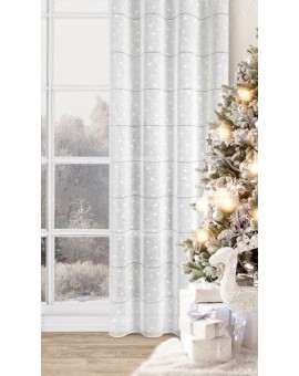Firana świąteczna biało z etaminy zdobiona nadrukiem gwiazdek i ażurowych paseczków przelotka - NADINE Eurofirany | Time- 2