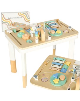 Tablica manipulacyjna LULILO LUDO stolik drewniany sensoryczny 2w1 miętowy Kik Sp. z o. o. Sp. k. | Time- 2