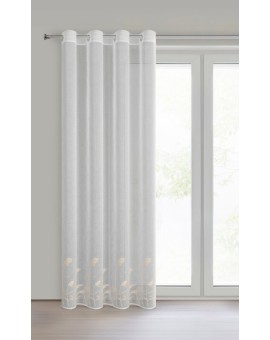 Firana biało, beżowa z etaminy zdobiona haftem w źdźbła ozdobnej trawy  140x250 cm przelotka - TASHA Eurofirany | Time- 2