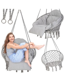 Huśtawka ogrodowa LUARO bocianie gniazdo z poduszką XXL szare 80cm 150kg