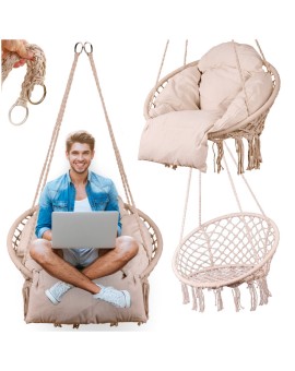 Huśtawka ogrodowa LUARO bocianie gniazdo z poduszką XXL ecru 80cm 150kg