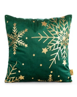 Poszewka na poduszkę świąteczna 45x45 cm welwetowa zdobiona nadrukiem szampańskich śnieżynek