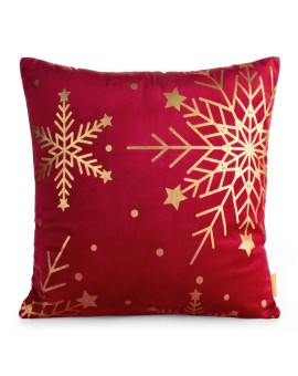 Poszewka na poduszkę świąteczna 45x45 cm  welwetowa czerwona z uroczek nadrukiem szampańskich śnieżynek