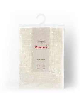 Obrus świąteczny 85x85 cm beżowy o strukturze lnu zdobiony delikatnym nadrukiem Eurofirany | Time- 2
