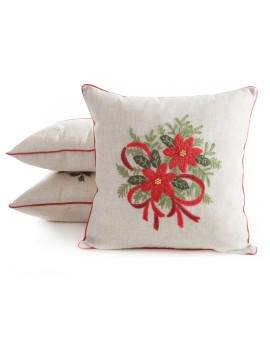 Poszewka na poduszkę świąteczna 45x45 cm o strukturze lnu czerwono, zielona zdobiona aplikacją Eurofirany | Time- 2