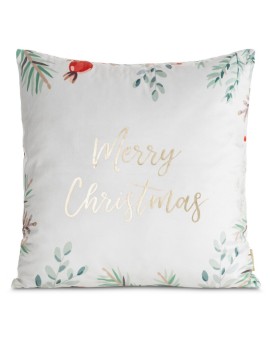 Poszewka na poduszkę świąteczna 45x45 cm welwetowa biało, zielona zdobiona nadrukiem