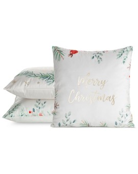 Poszewka na poduszkę świąteczna 45x45 cm welwetowa biało, zielona zdobiona nadrukiem Eurofirany | Time- 2