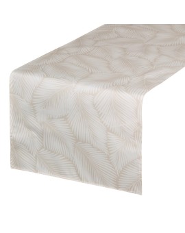 Bieżnik na stół beżowo, biały 40x140 cm wodoodporny GARDEN na taras oraz balkon z motywem palmowych liści Eurofirany | Time- 2