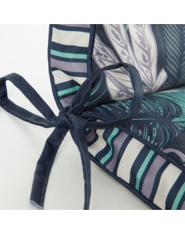 Poduszka na krzesło 42 x 92 x 4 cm wodoodporna granatowo, turkusowa  zdobione motywem botanicznym GARDEN Eurofirany | Time- 2