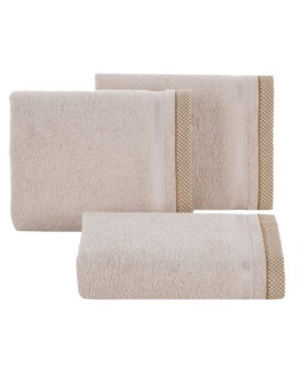 Ręcznik kąpielowy 50x90 cm bawełniany kolor beżowy z bordiurą w paski 500 g/m2 ABBIE