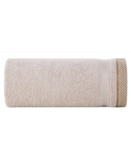 Ręcznik kąpielowy 50x90 cm bawełniany kolor beżowy z bordiurą w paski 500 g/m2 ABBIE Eurofirany | Time- 2