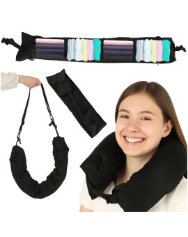 Poduszka turystyczna podróżna rogal zagłówek na szyję schowek do wypełnienia czarna