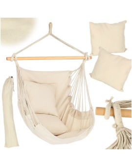 Krzesło brazylijskie z podnóżkiem leżak wiszący huśtawka 130cm beż