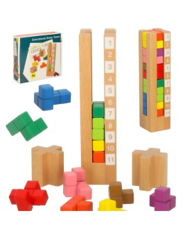 Klocki drewniane edukacyjne układanka Montessori kolorowe